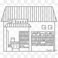 黑白简笔书店卡通画