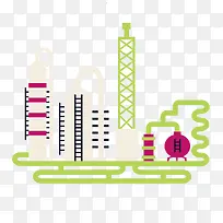矢量彩色卡通化工厂石油化工