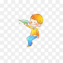 卡通小孩玩纸飞机
