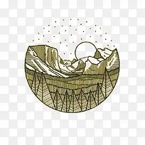 黄色山林月亮风景