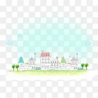 手绘蓝天下的城市