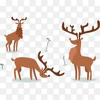 雪中三只鹿