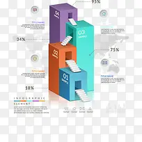 彩色楼房阶梯数据分析图表