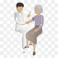 手绘医生护士为老奶奶诊疗
