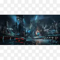 未来的科幻城市夜景