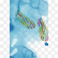 蓝色沙滩水墨肌理水韵图