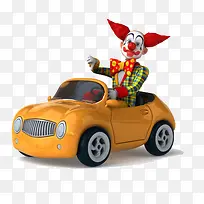 小丑坐在汽车上面