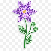 剪纸风紫色鲜花插画