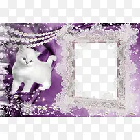 卡通紫色相框白色波斯猫
