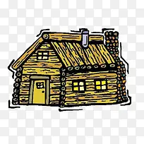卡通木头小屋