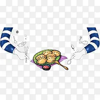 卡通人物吃煎饺