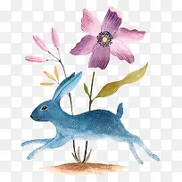 梦幻元素森林系素材 花朵和兔子