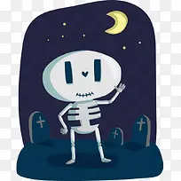 卡通手绘可爱夜晚墓地骷髅