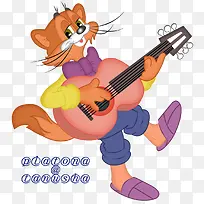 卡通弹吉他的猫