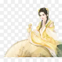 彩绘立绘黄衣服拿着手帕女子