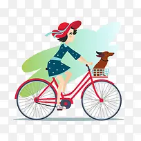 骑自行车的卡通女孩