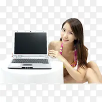 创意合成美女白色笔记本电脑比基尼