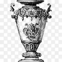欧洲古董花瓶素描复古花瓶矢量图