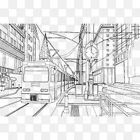 城市街道简笔绘画