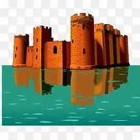 临水的砖色的古老城堡