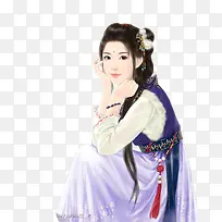灵巧蓝衣少女古风手绘