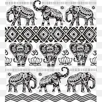 印度大象花纹背景图片