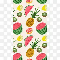西瓜菠萝水果创意插画壁纸
