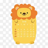 黄色2018年6月狮子动物日历