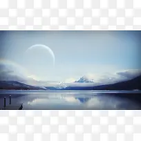 月光下的湖面全屏背景海报七夕