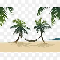 矢量图挂在椰子树上的吊床