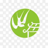 草绿色圆形燕子和屋檐图案标志