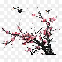 桃花树上的飞过的燕子