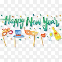 绿色水彩新年快乐