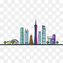 矢量手绘广州城市建筑素材