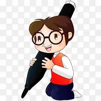 扛着笔的小女孩