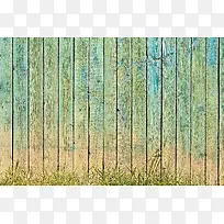绿草与蓝色复古木板