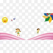 卡通儿童太阳热气球风车背景
