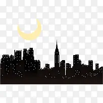 矢量剪影城市和月亮