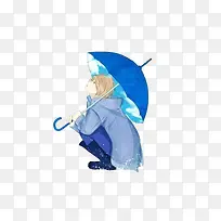 卡通立绘蓝色撑着雨伞男孩