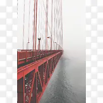 红色钢铁吊桥海报背景