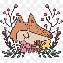 森系手绘狐狸花丛海报