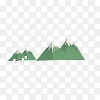 卡通雪山与羊群