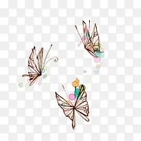 三只飞舞的手绘蝴蝶
