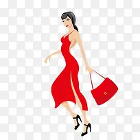 穿红色礼服的时尚女性