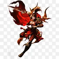 拿剑的红甲女将军古风手绘