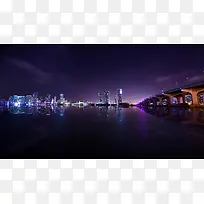 河水现代城市夜晚海报背景