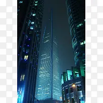 夜晚摩天大楼海报背景