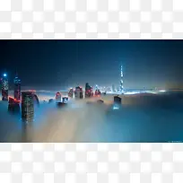 云雾现代城市夜晚海报背景