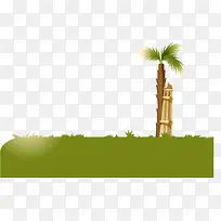 草地建筑和椰子树