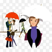 雨中打伞的时尚男女